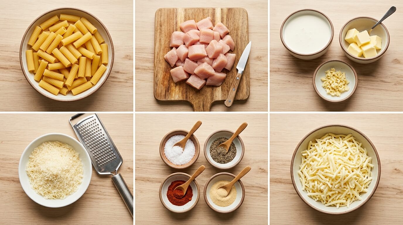 Ingredients for Easy 30:Minute Chicken Alfredo Oven Bake Pasta