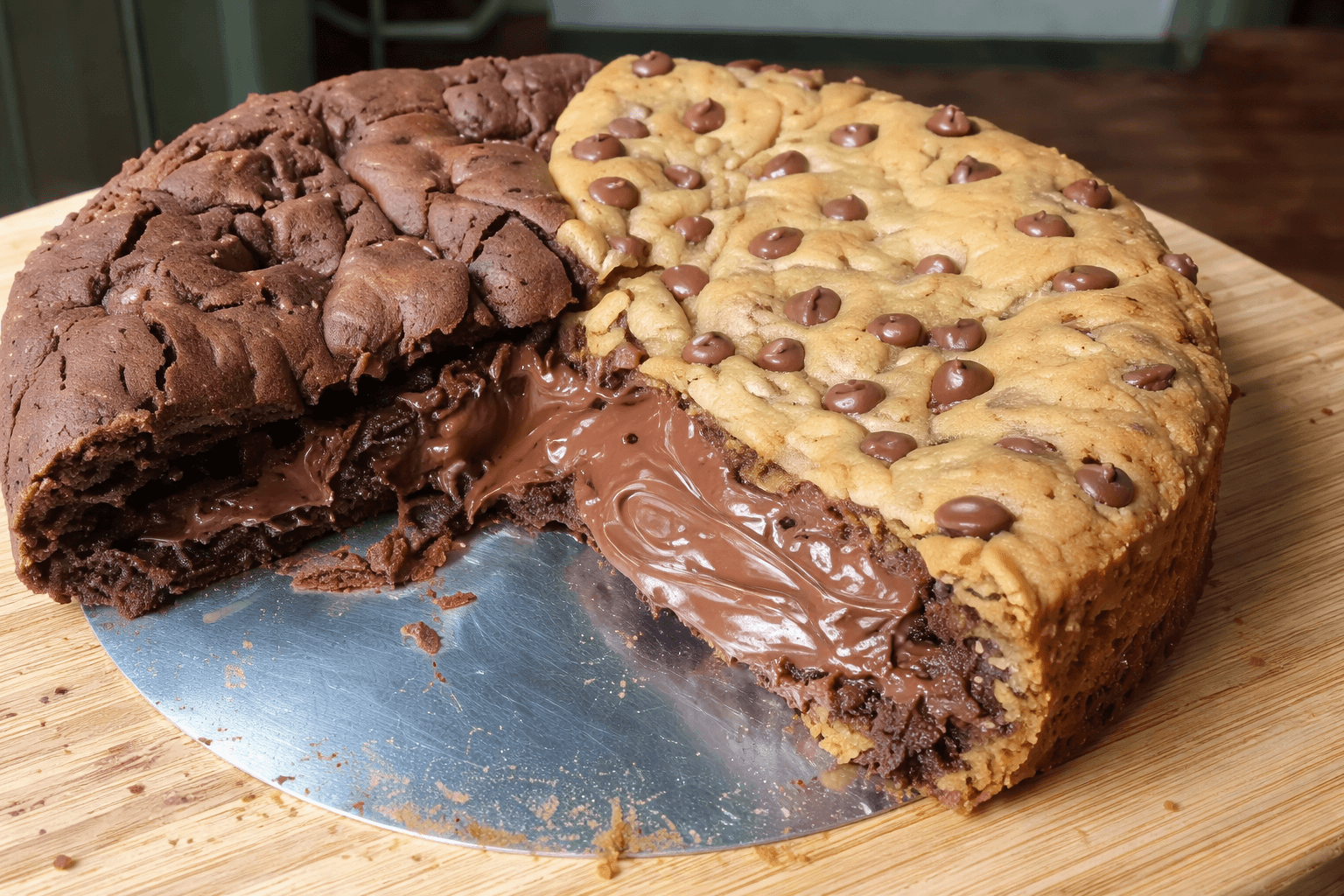 Nutella Stuffed Brookie Cake with a Molten Chocolate Hazelnut Center