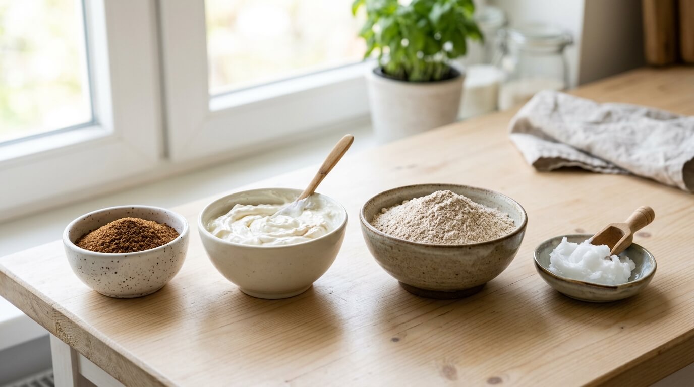 Ingredients for Churro Cheesecake Donut Cookies including cinnamon sugar, cream cheese, flour, and butter on tab