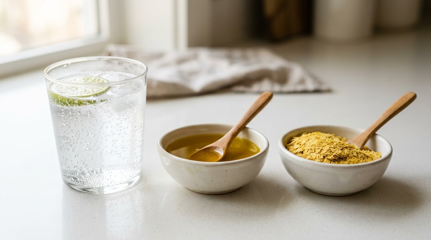 Scrambled eggs ingredients including water, butter or oil, and seasoning prepared for cooking creamy eggs