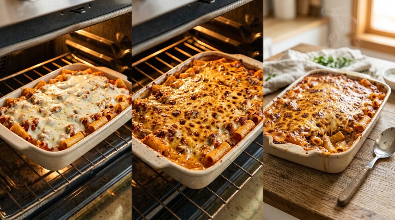 Baking Chicken Alfredo Oven Bake Pasta in oven until golden and serving cheesy baked Alfredo casserole dish